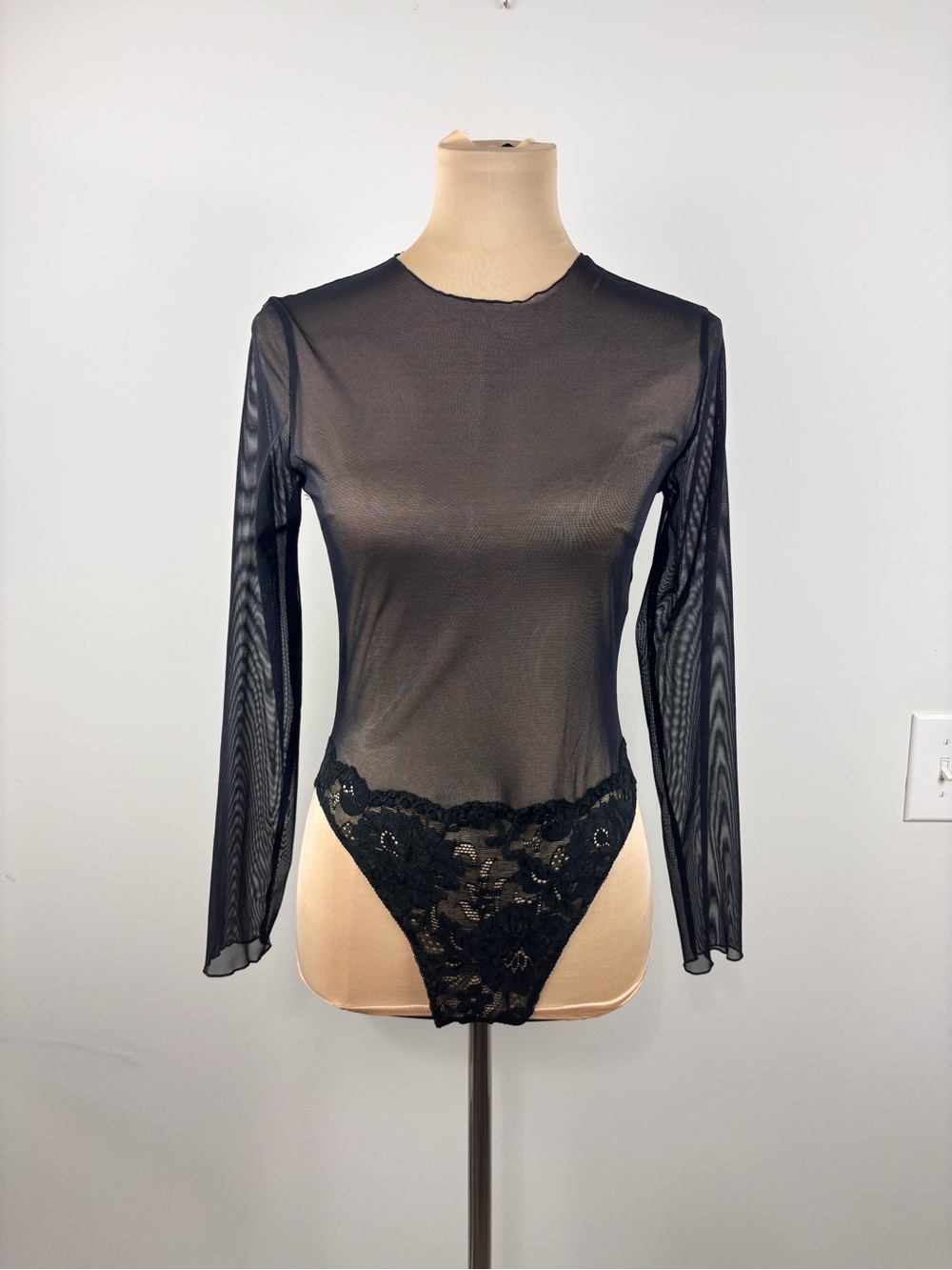 VTG Victoria's Secret Gold Label M Black Sheer Mesh Lace Fairy Goth Bodysuit Y2K